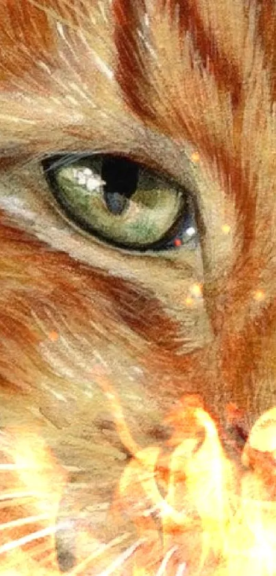 Detailed orange cat artwork wallpaper for mobile phones.