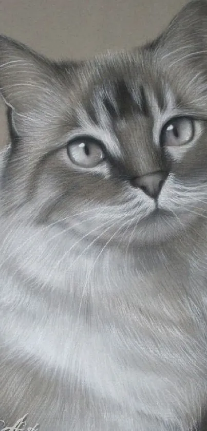 Realistic grayscale portrait of a cat.