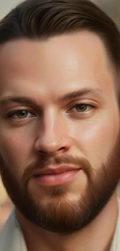 Realistic digital portrait of a bearded man in beige tones.