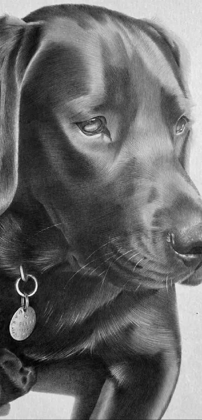 Realistic pencil sketch of a Labrador dog in black and white.