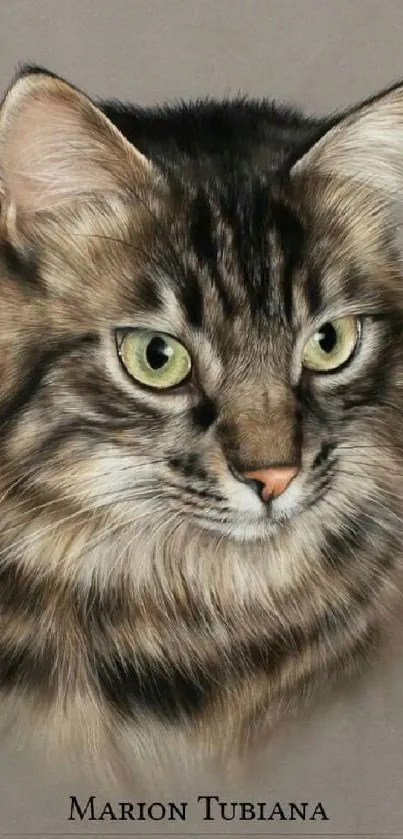 Realistic artistic portrait of a feline with grey and brown fur.