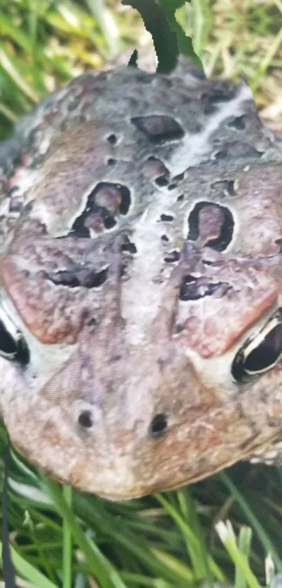 Close-up image of a frog in grass, perfect for nature-themed mobile wallpaper.