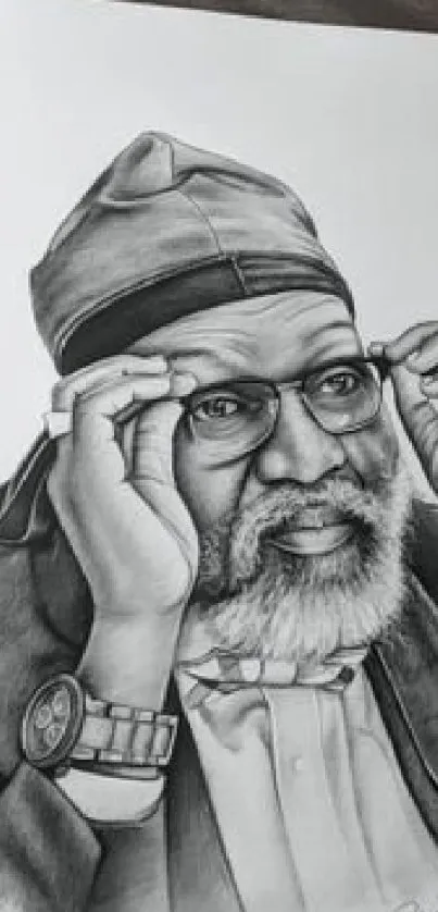 Realistic pencil sketch of a man with glasses, perfect as mobile wallpaper.