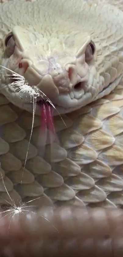 Close-up of a snake on a cracked screen mobile wallpaper, highlighting realistic textures.