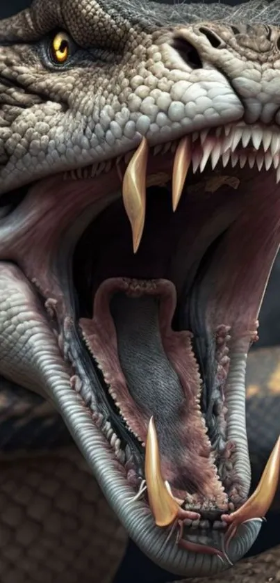 Realistic 3D snake with open mouth and fangs.