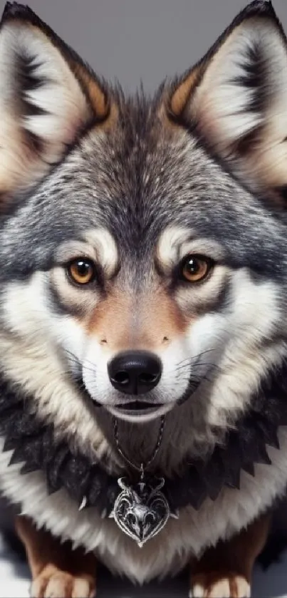 Realistic and detailed wolf artwork mobile wallpaper with vivid gray tones.