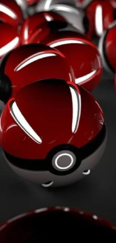 3D red Pokeballs on a sleek mobile wallpaper background.