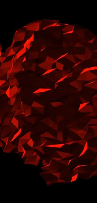 Red polygonal abstract design wallpaper on black background.