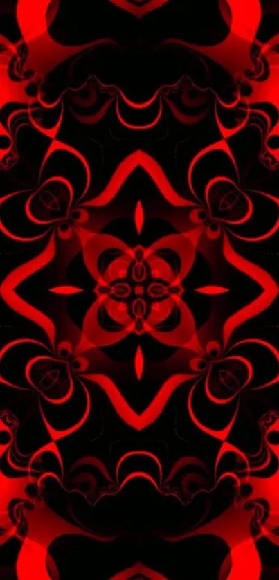 Red and black abstract kaleidoscope design wallpaper.