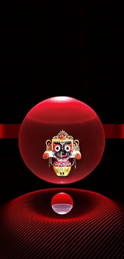 Red abstract mobile wallpaper with a central deity figure.