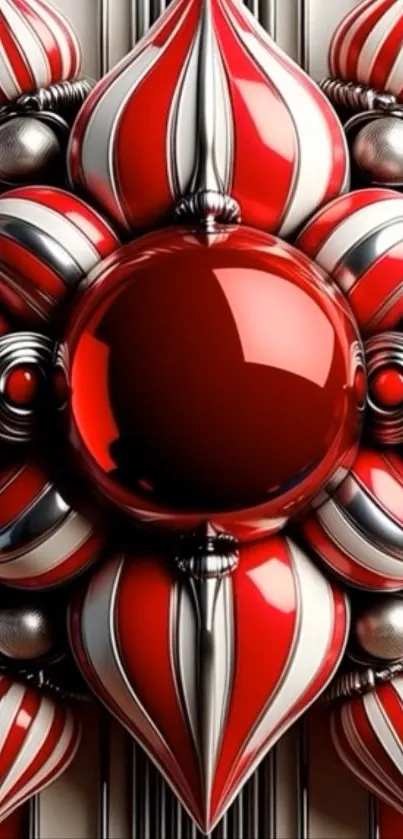 Red abstract sphere design with metallic elements.