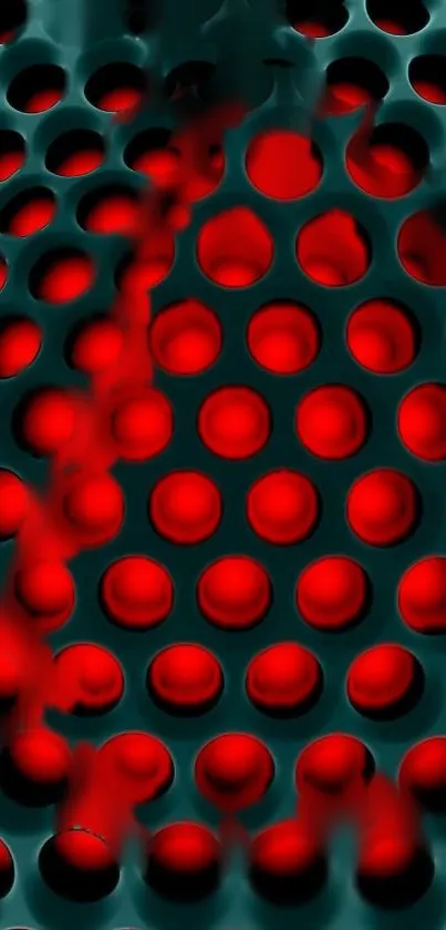 Abstract red and black geometric pattern with spherical design.