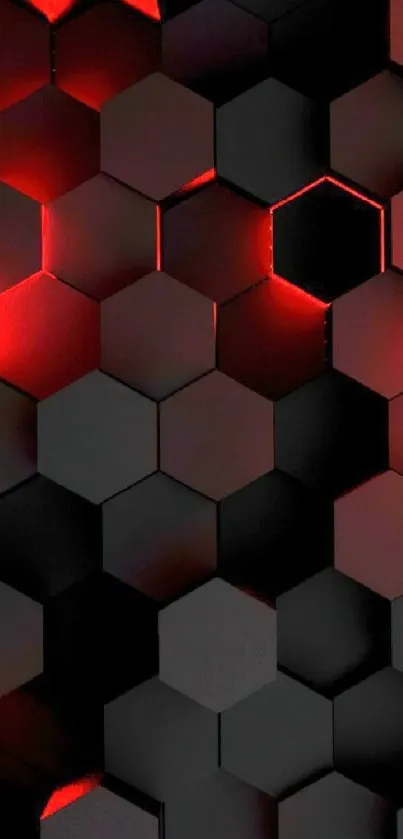 Mobile wallpaper with red and black hexagonal pattern.