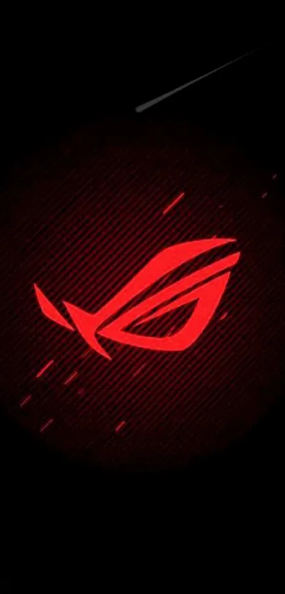 Red and black tech logo on smartphone wallpaper.