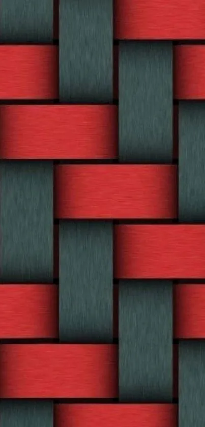 Red and black geometric woven mobile wallpaper design.