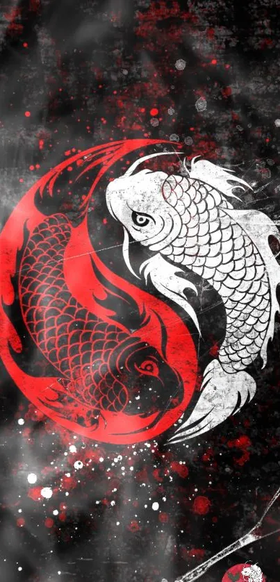 Red and black yin yang koi fish mobile wallpaper.