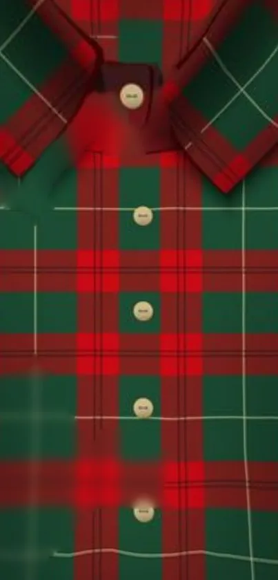 Red and green plaid pattern wallpaper with buttons.