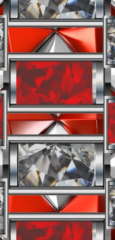 Red and silver geometric design wallpaper.