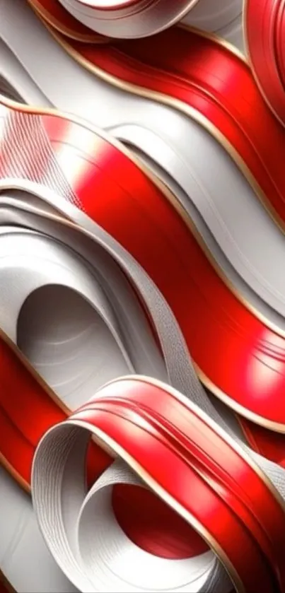 Red and white abstract wave pattern wallpaper.