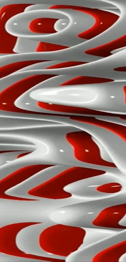 Abstract red and white wave pattern for mobile wallpaper.