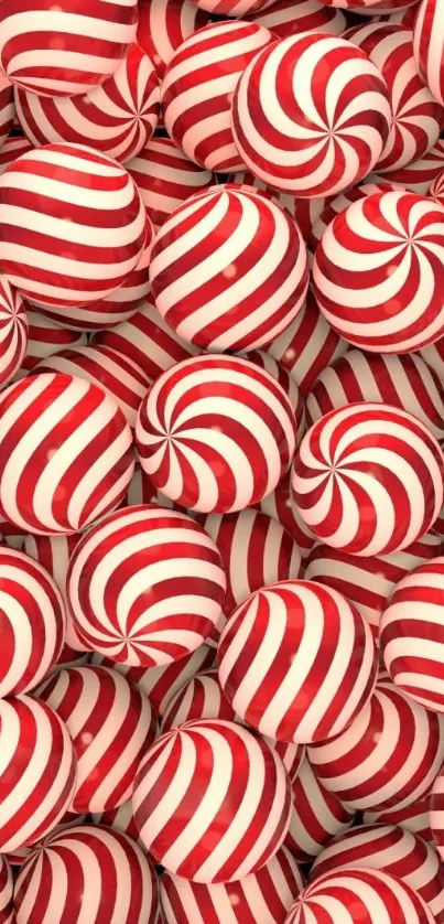 Vibrant red and white candy swirl wallpaper design.