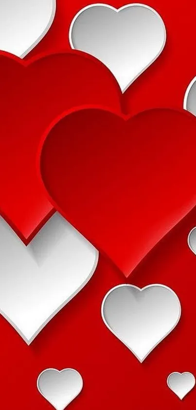 Red and white heart shapes mobile wallpaper.