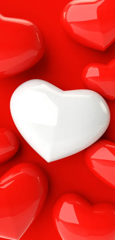 Red and white heart wallpaper with a romantic design.