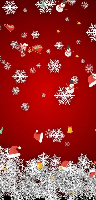 Red and white snowflake mobile wallpaper for a festive winter look.