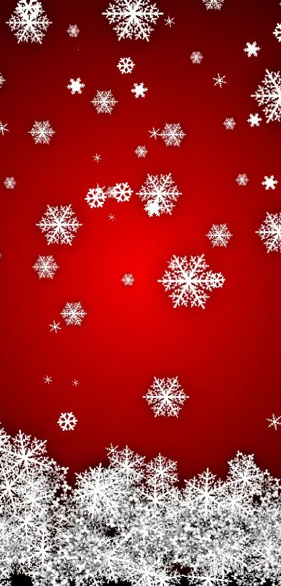 Red wallpaper with intricate white snowflakes.