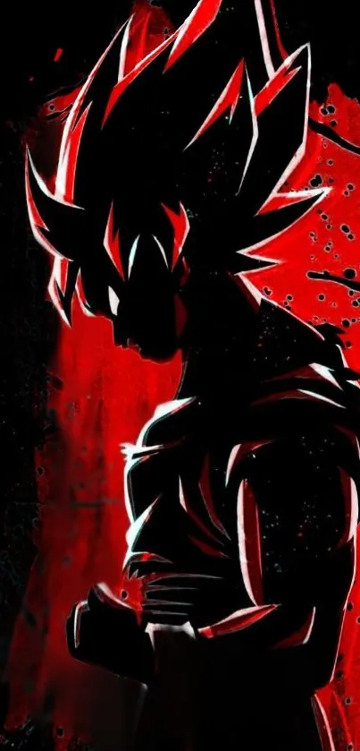 Anime hero silhouette with red highlights on a dark background.