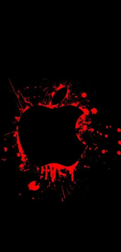 Red Apple logo with splatter on black background.