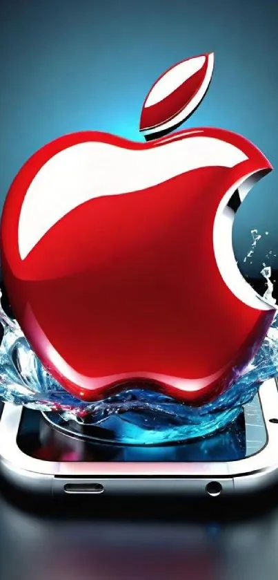 Red apple splash on smartphone wallpaper.