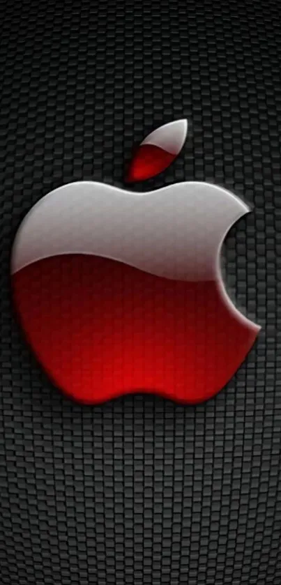 Red Apple logo on black textured background.