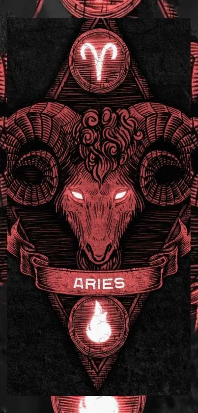 Aries zodiac wallpaper with red design on black background.