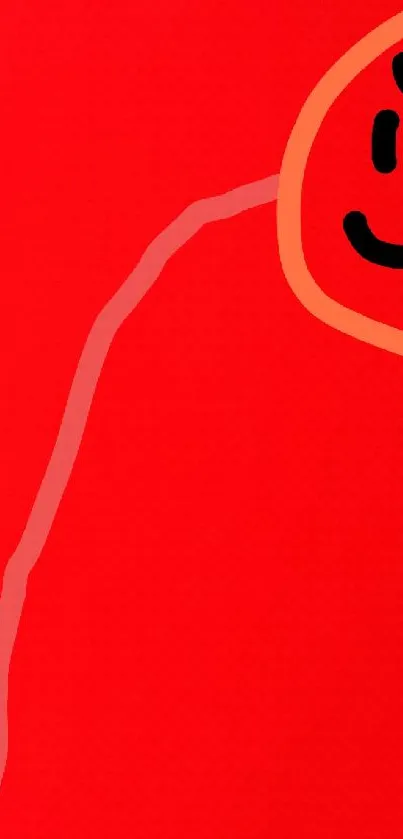 Bright red wallpaper with abstract face design.