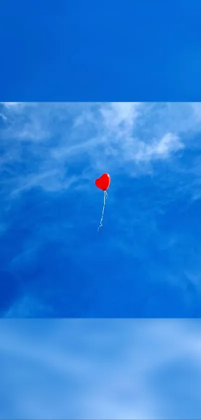 Red balloon floating in a vast blue sky.