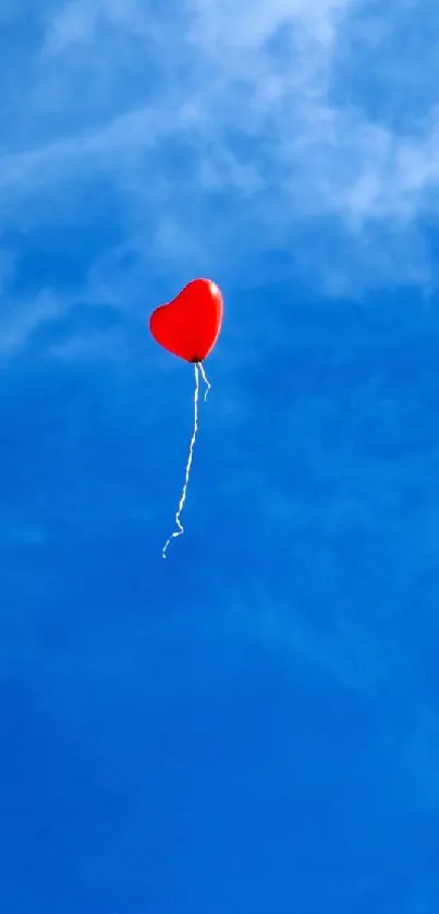 Red balloon floating in a bright blue sky.