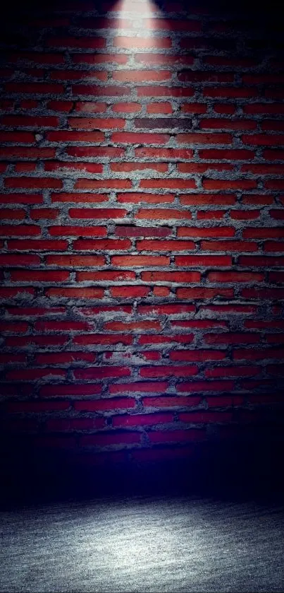 Dramatic red brick wall with spotlight, perfect for phone wallpaper.