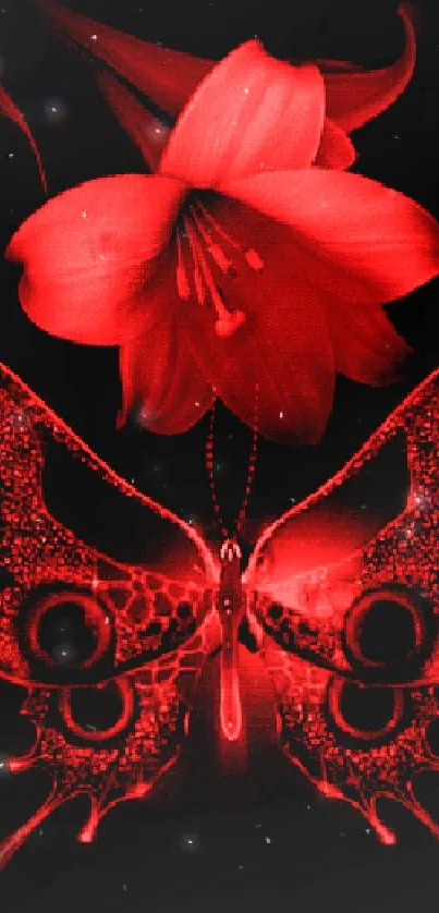 Red butterfly and flower artistic wallpaper.