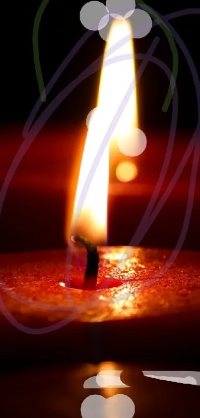 Red candle flame glowing on dark background.