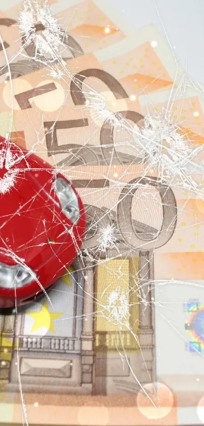 Red toy car placed on Euro currency notes, symbolizing wealth.