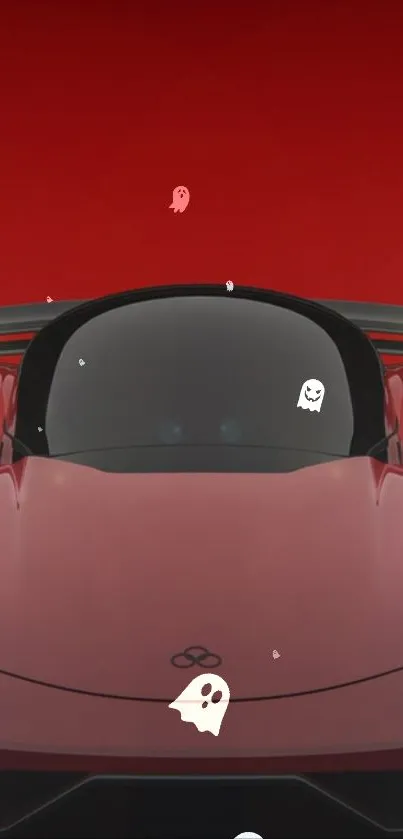 Red car wallpaper featuring playful ghost icons.