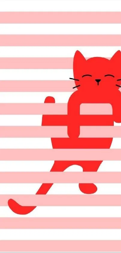 Playful red cat on striped background wallpaper