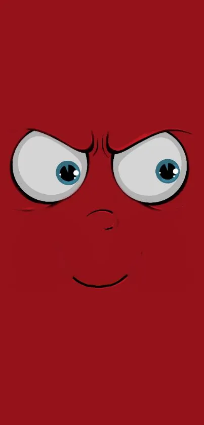 Quirky cartoon face on a red background for mobile wallpaper.