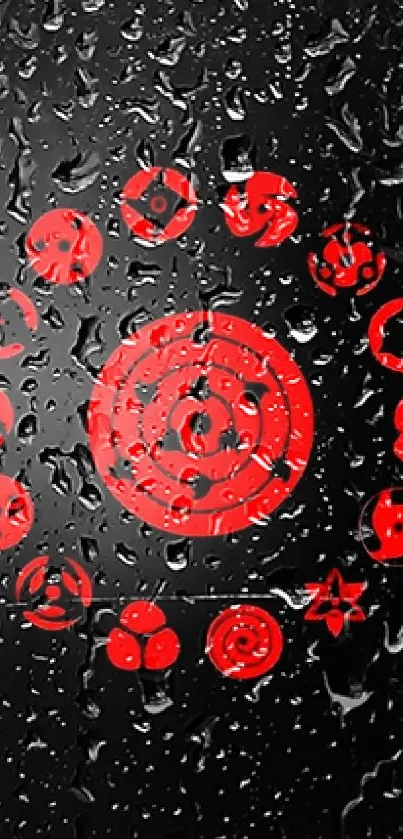 Mobile wallpaper with red circle symbols on a black background.