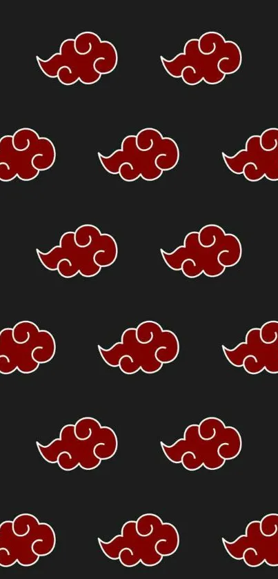 Red cloud symbols on a black background for anime-inspired mobile wallpaper.