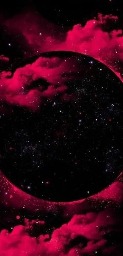 Red cosmic eclipse amidst stars wallpaper.