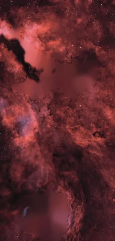 Mobile wallpaper showing a red cosmic nebula with clouds and stars.