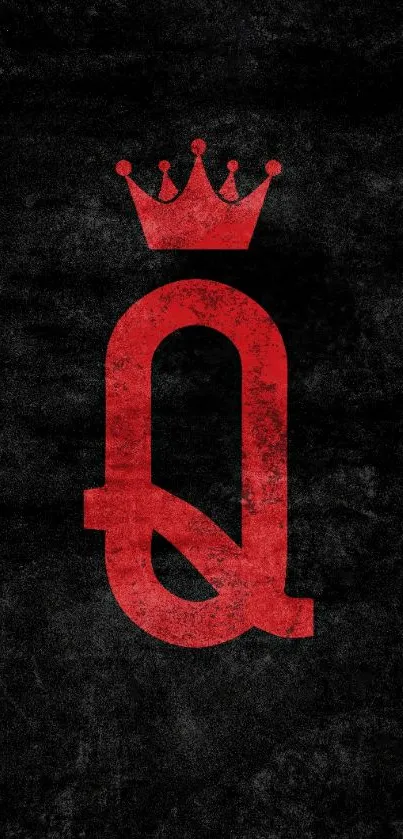 Red crown and letter Q on black textured background.