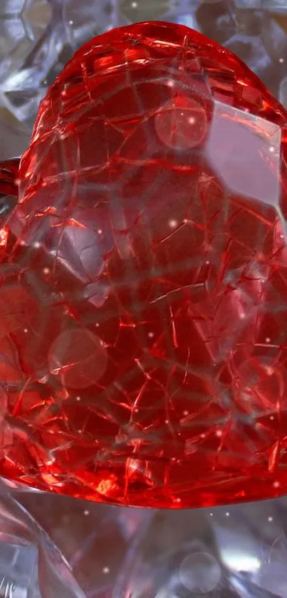 Red crystal heart on reflective surface wallpaper.